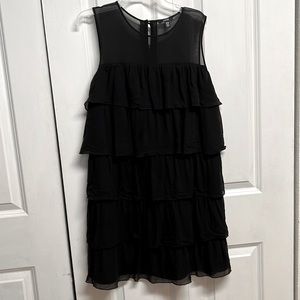 Jacob Black Sheer Silk Ruffle Sleeveless Pencil Dress Size 9 / 10